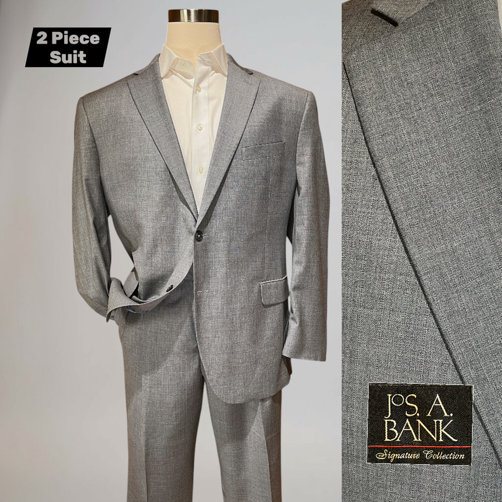 Jos A Bank Signature 48R 39x29 Heathered Dove Gray Sharkskin Suit